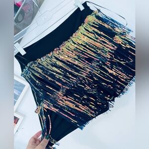 Women's Black Fringe Shorts